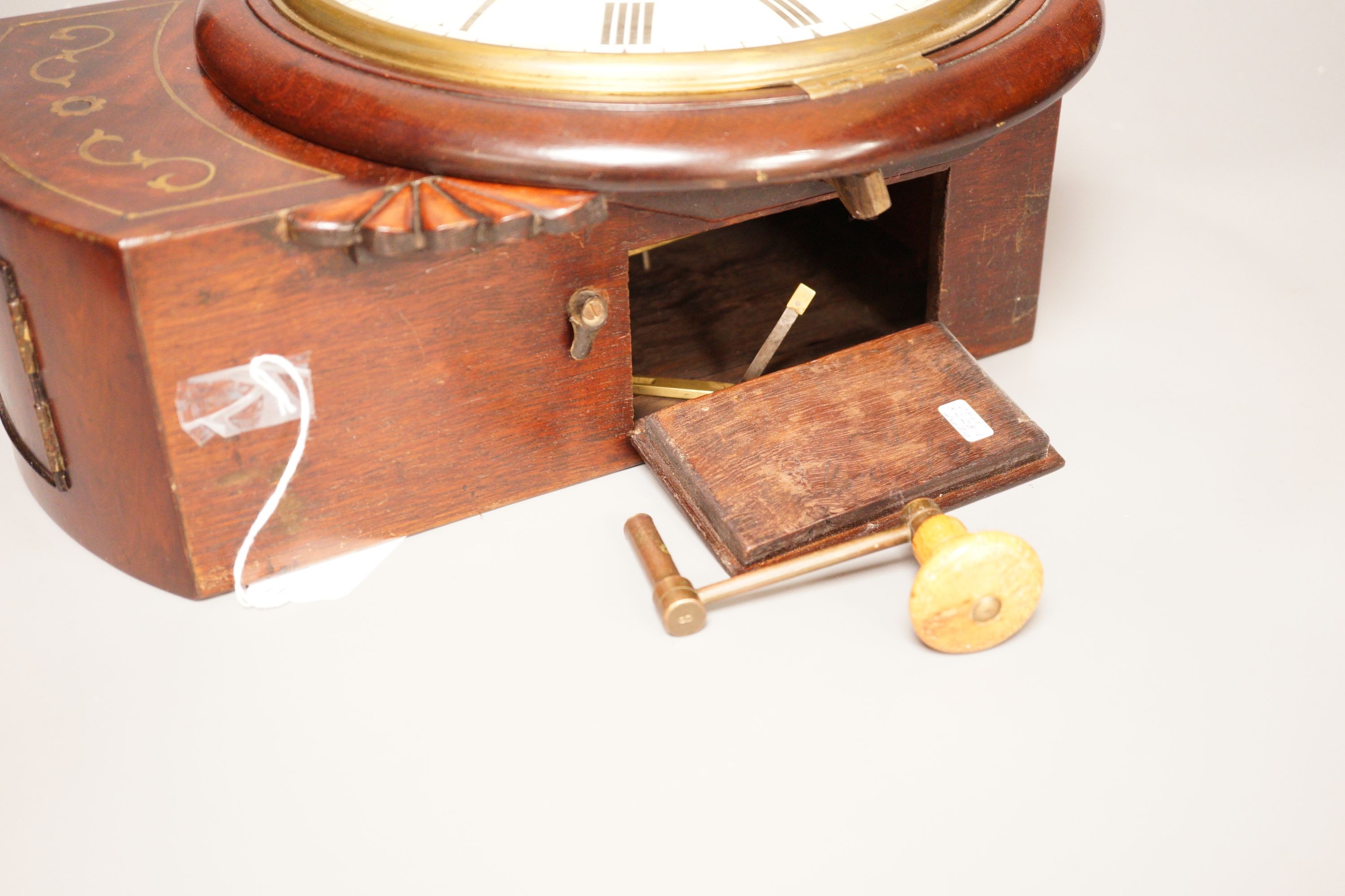 Wm Haffner, Shoreditch, London - a William IV mahogany and cut brass drop dial wall timepiece with Single fusee movement, key and pendulum